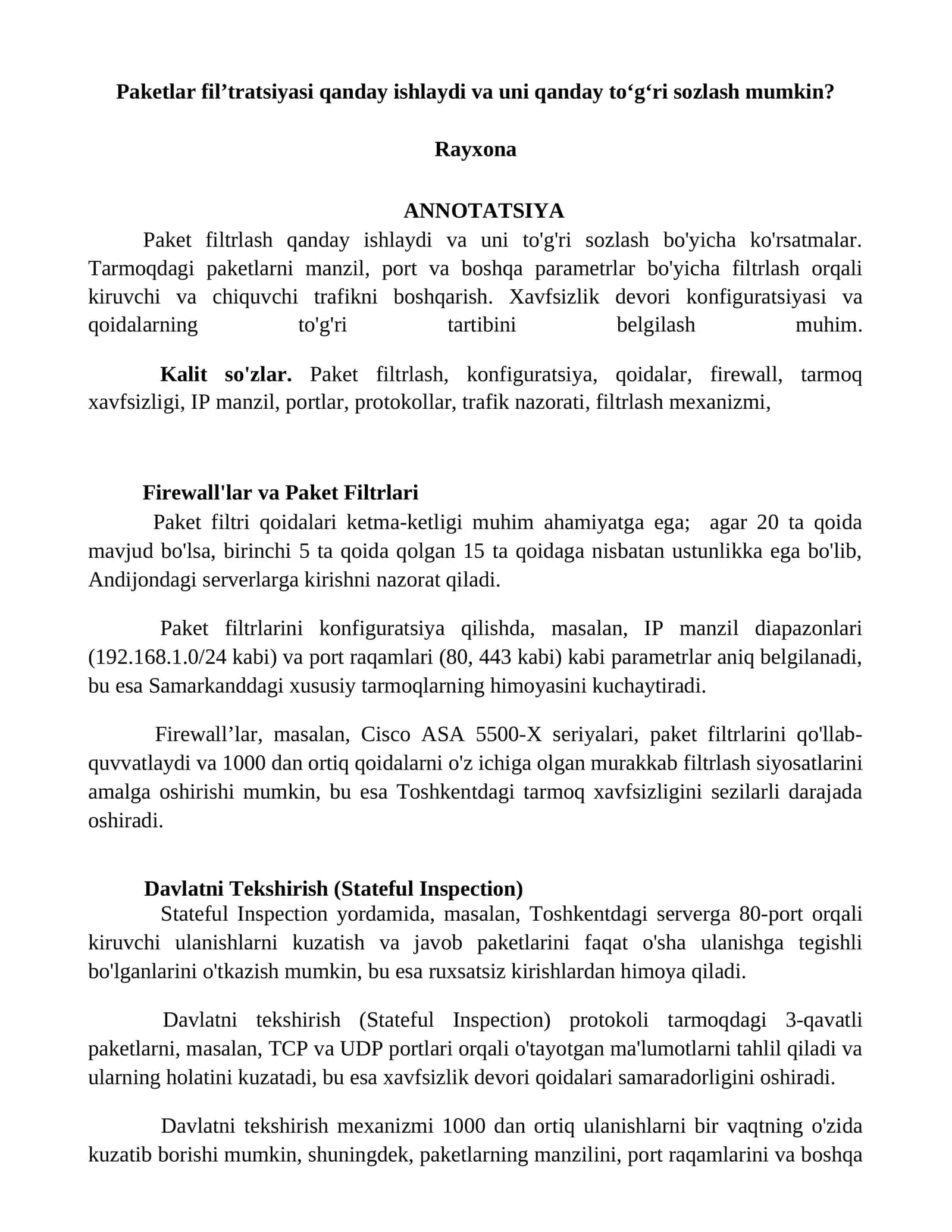 Paketlar fil’tratsiyasi qanday ishlaydi va uni qanday to‘g‘ri sozlash mumkin?