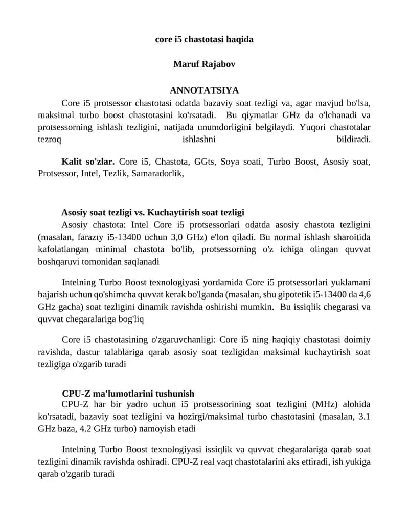 Core i5 chastotasi haqida