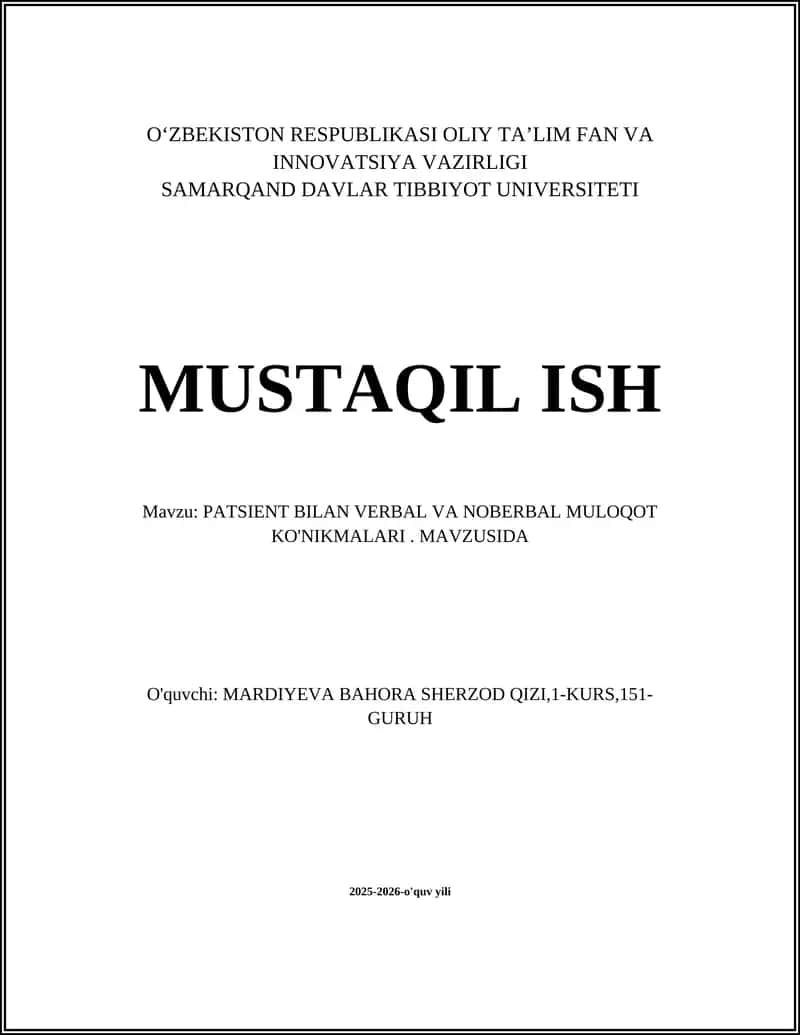 PATSIENT BILAN VERBAL VA NOBERBAL MULOQOT KO'NIKMALARI