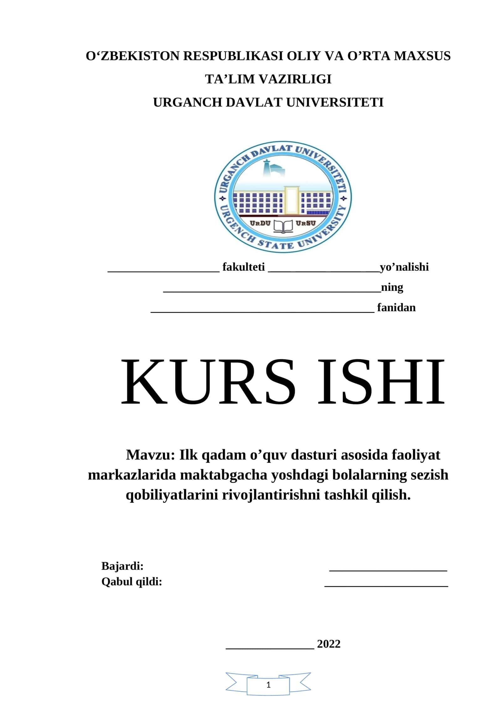 Ilk qadam o’quv dasturi asosida faoliyat markazlarida maktabgacha yoshdagi bolalarning sezish qobiliyatlarini rivojlantirishni tashkil qilish