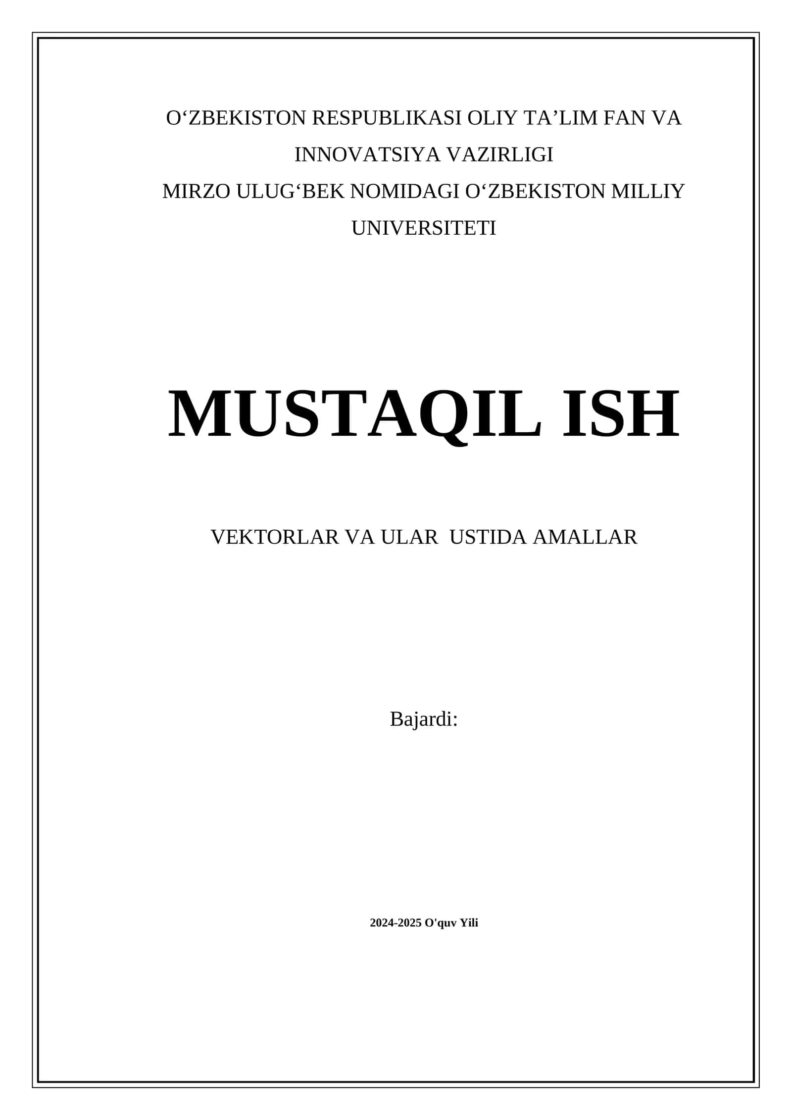 Vektorlar va ular ustida amallar