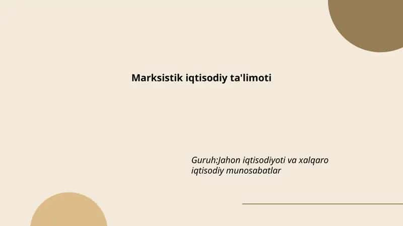 Marksistik iqtisodiy ta'limoti