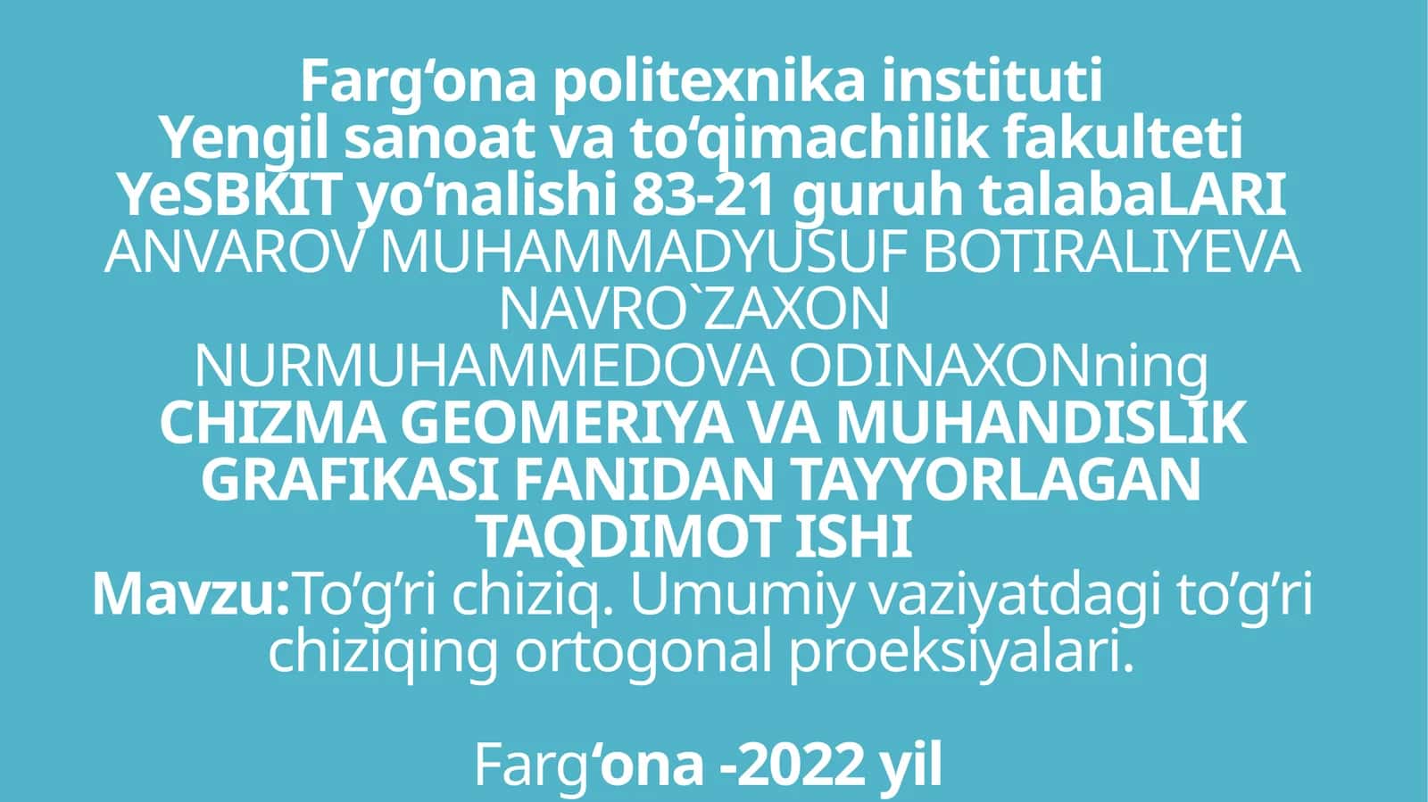 To'g'ri chiziqning ortogonal proektsiyalari