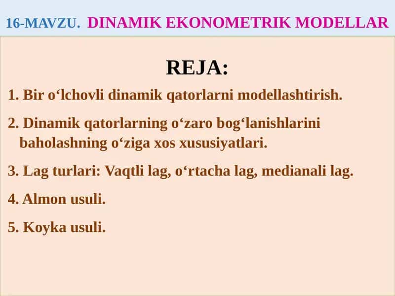 DINAMIK EKONOMETRIK MODELLAR