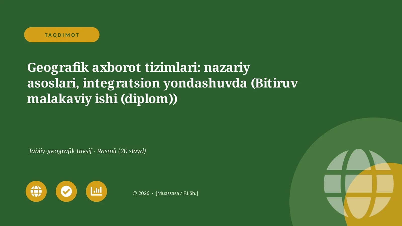 Geografik axborot tizimlari: nazariy asoslari, integratsion yondashuvda (Bitiruv malakaviy ishi (diplom))