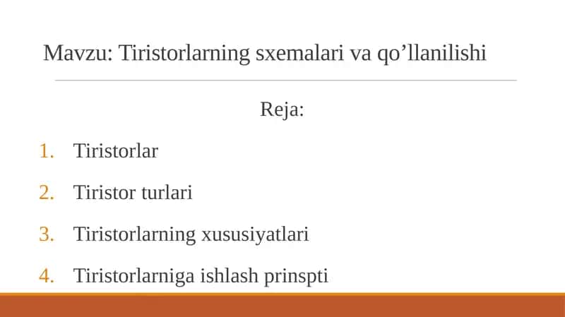 Tiristorlarning sxemalari va qo’llanilishi