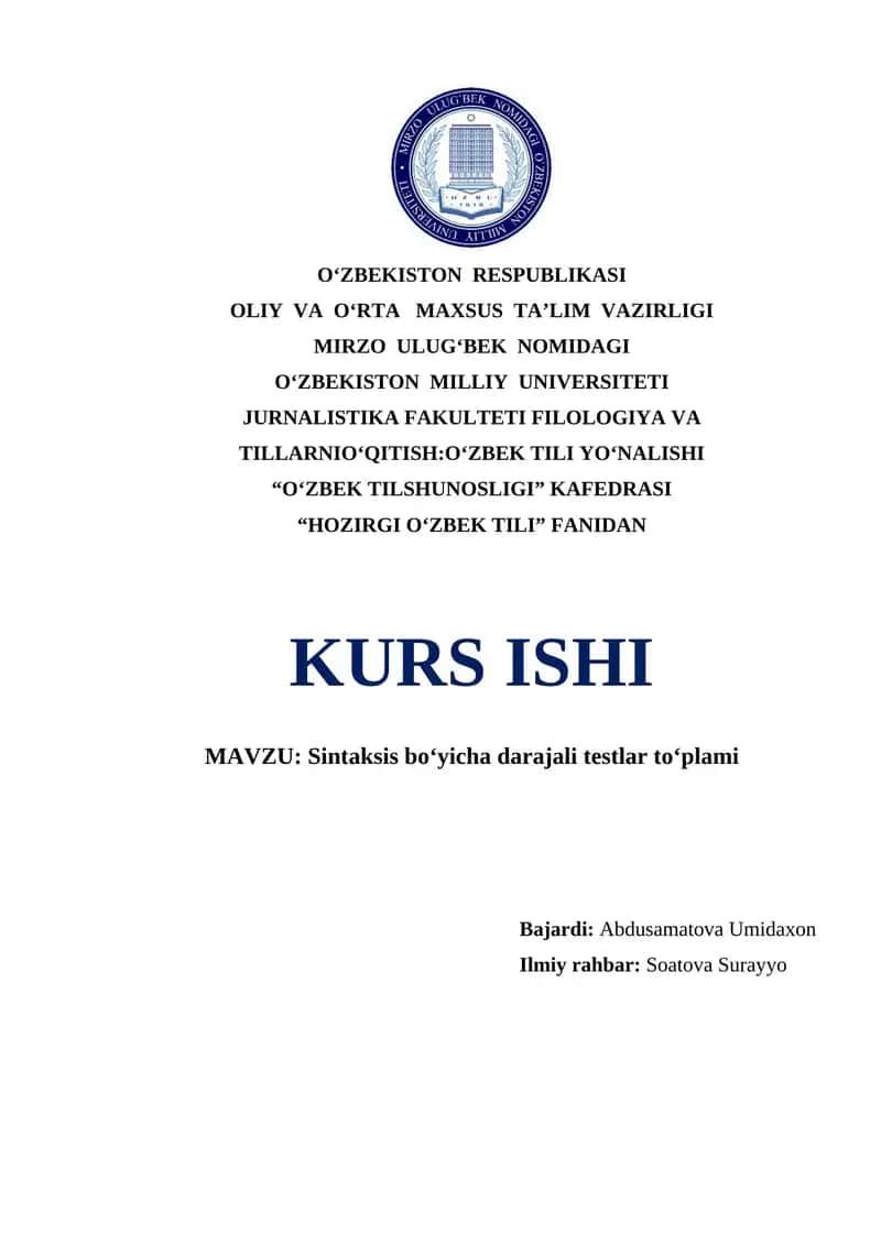 Sintaksis bo‘yicha darajali testlar to‘plami