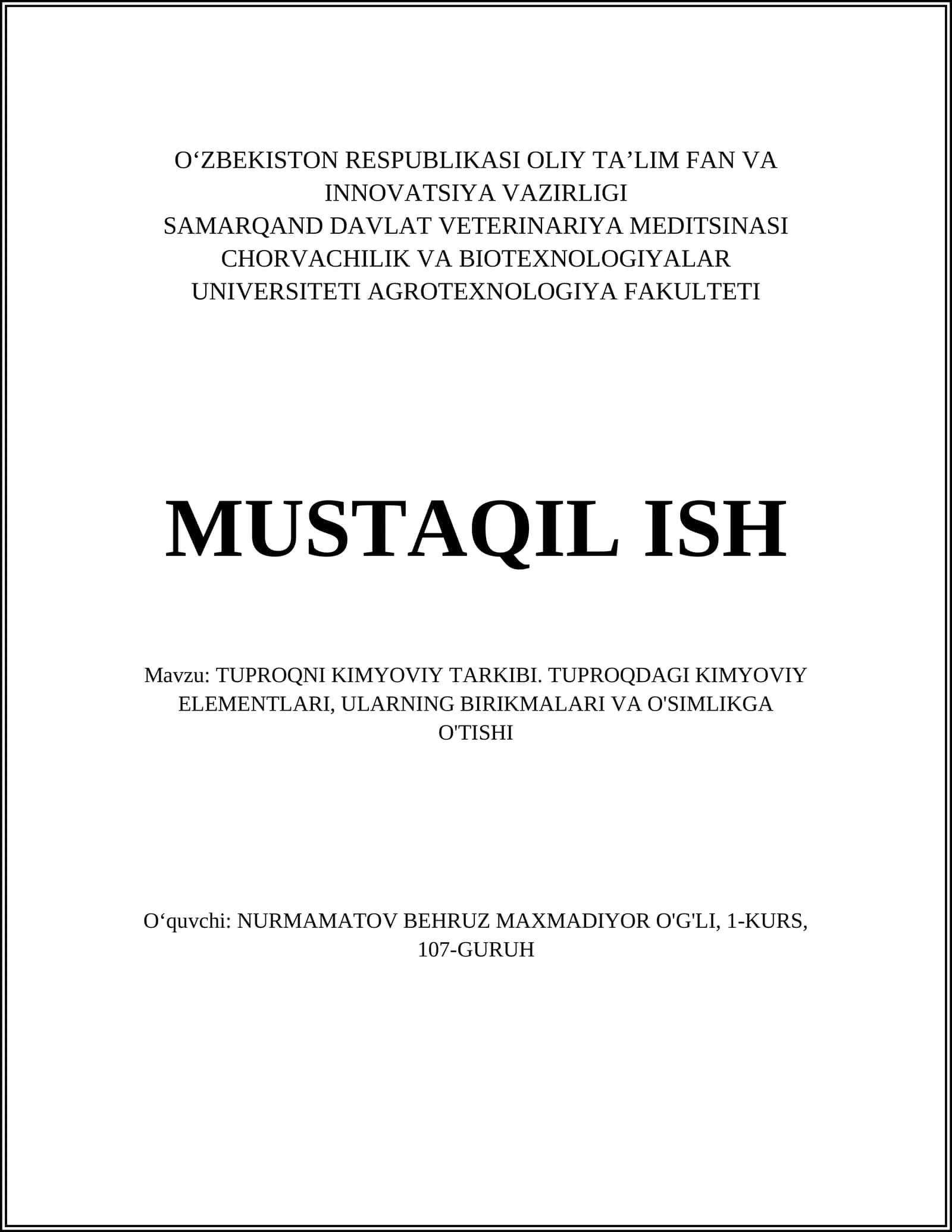 Tuproqni kimyoviy tarkibi