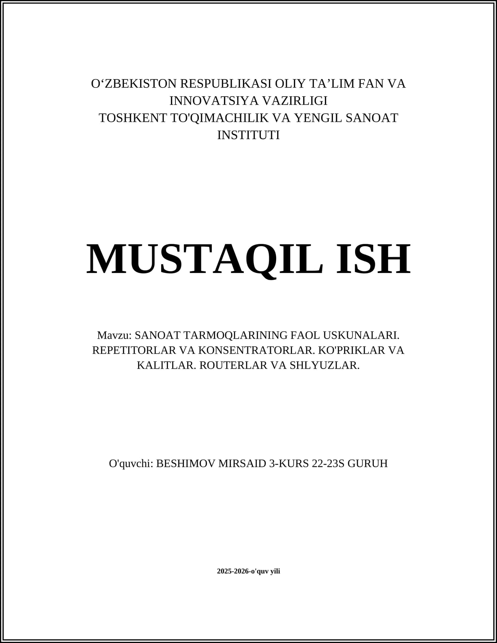SANOAT TARMOQLARINING FAOL USKUNALARI