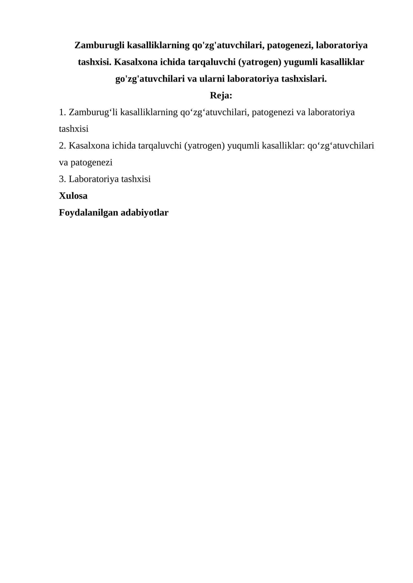 Zamburug‘li kasalliklarning qo‘zg‘atuvchilari, patogenezi va laboratoriya tashxisi