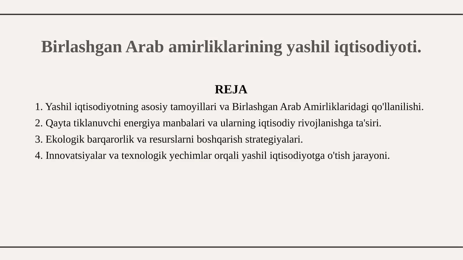 Birlashgan Arab amirliklarining yashil iqtisodiyoti.