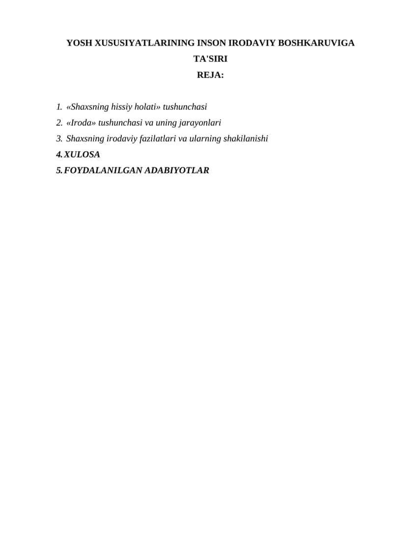 YOSH XUSUSIYATLARINING INSON IRODAVIY BOSHKARUVIGA TA'SIRI