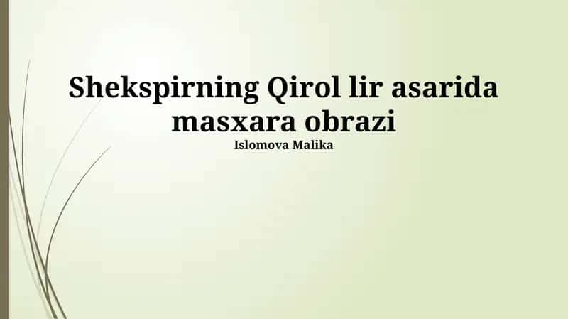 Shekspirning Qirol lir asarida masxara obrazi