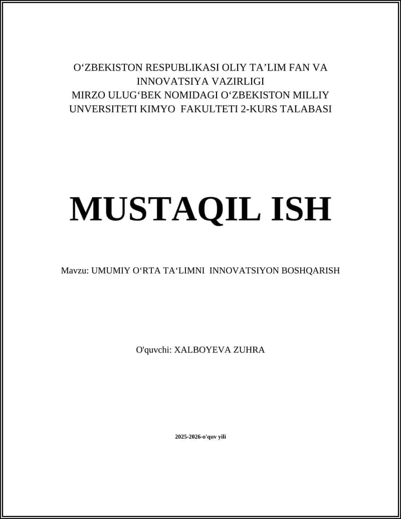 UMUMIY O‘RTA TA‘LIMNI INNOVATSIYON BOSHQARISH