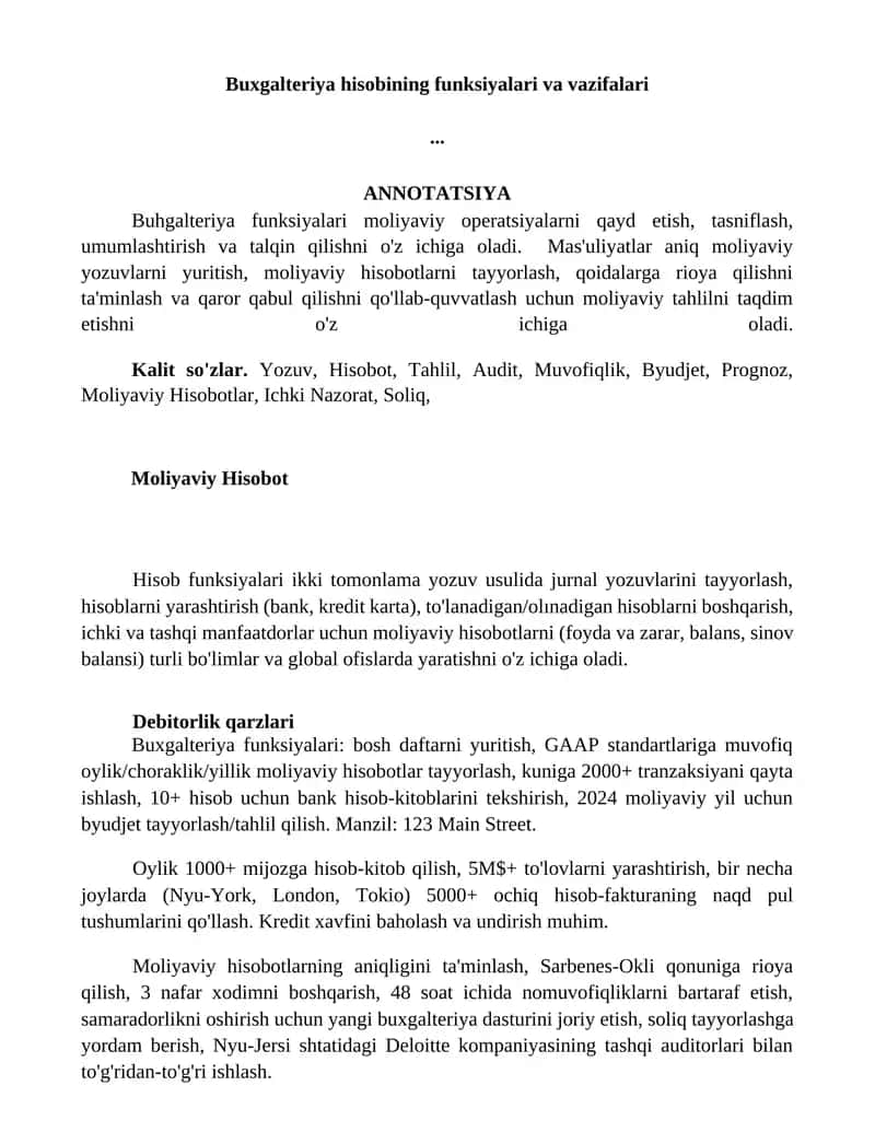 Buxgalteriya hisobining funksiyalari va vazifalari