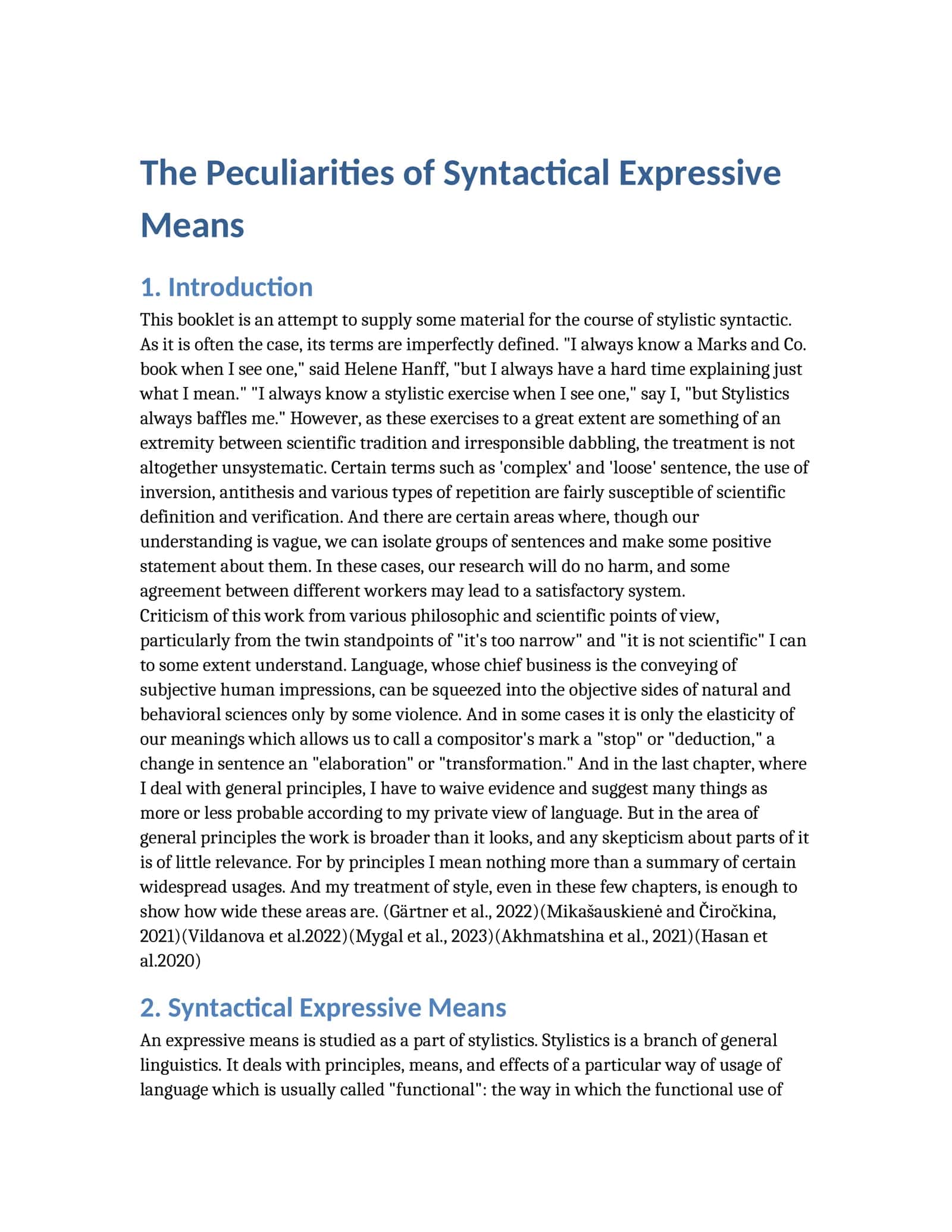 Peculiarities of Syntactical Expressive Means