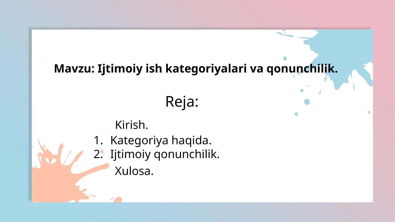 Ijtimoiy ish kategoriyalari va qonunchilik