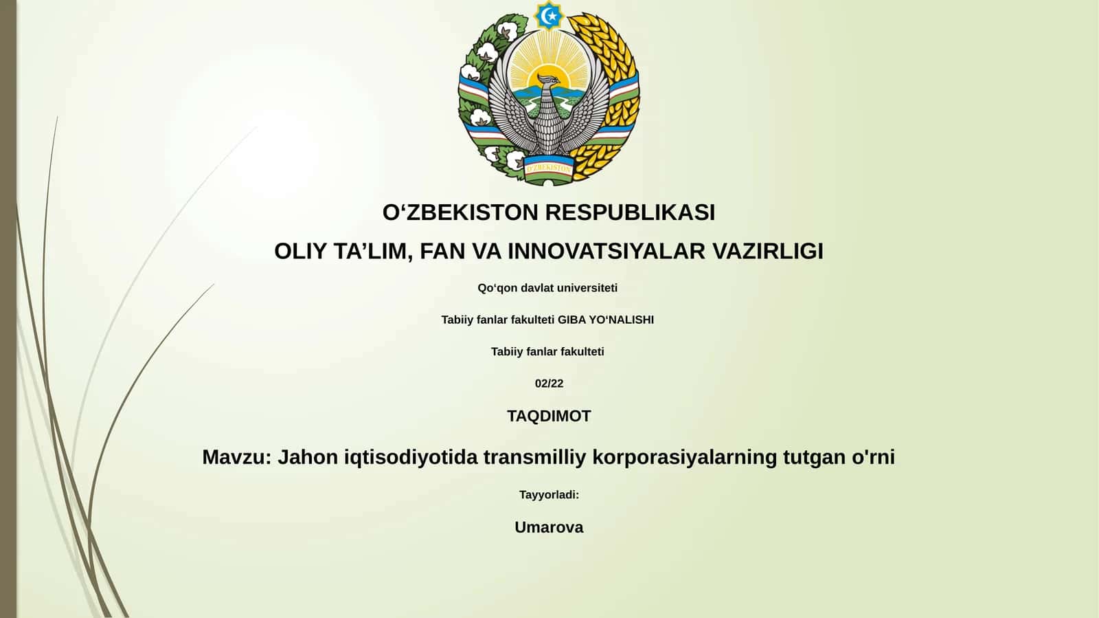 Jahon iqtisodiyotida transmilliy korporasiyalarning tutgan o'rni