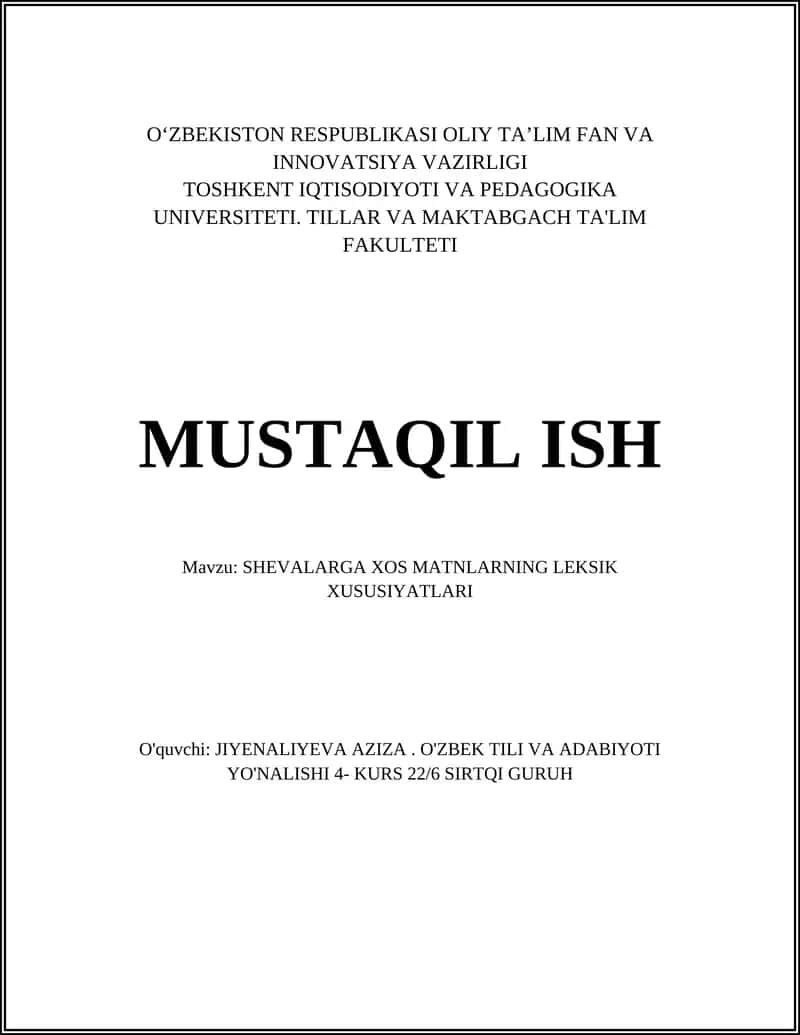 SHEVALARGA XOS MATNLARNING LEKSIK XUSUSIYATLARI