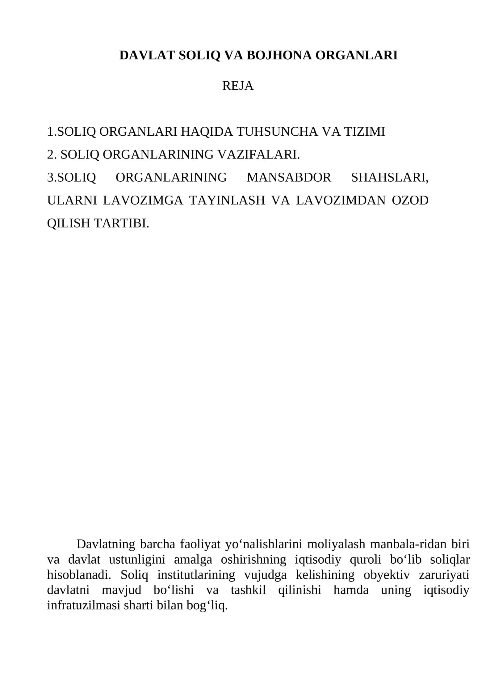 DAVLAT SOLIQ VA BOJHONA ORGANLARI