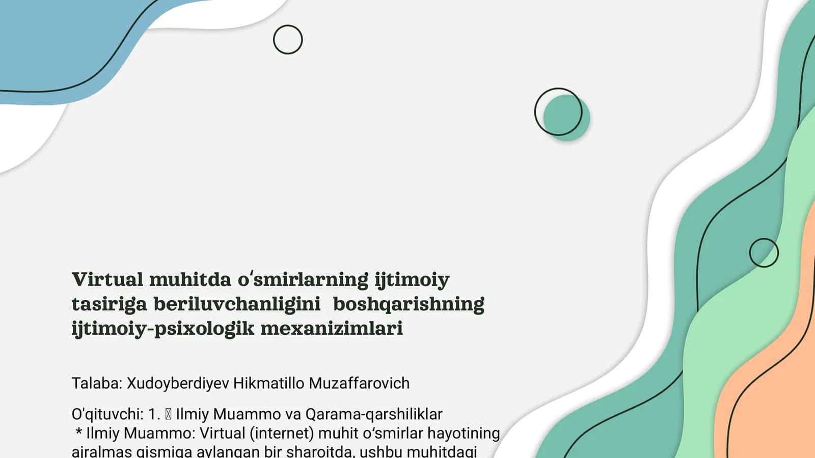 Virtual muhitda o‘smirlarning ijtimoiy tasiriga beriluvchanligini boshqarishning ijtimoiy-psixologik mexanizimlari