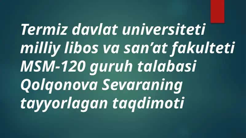 Taqdimoti: O’zbekistonda madaniyat va san’at sohasi boshqaruvining taraqqiyoti