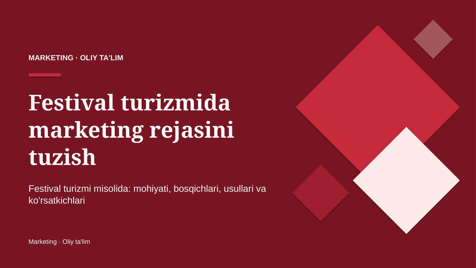 Festival turizmida marketing rejasini tuzish