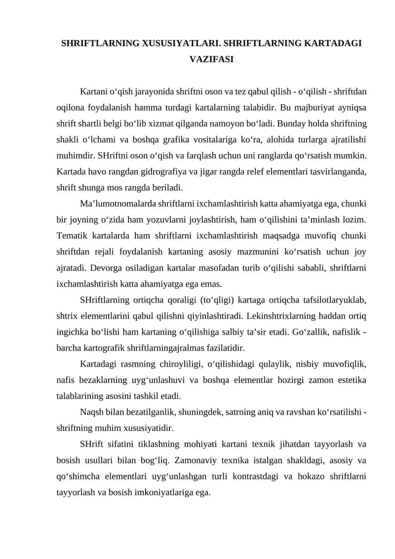 SHRIFTLARNING XUSUSIYATLARI
