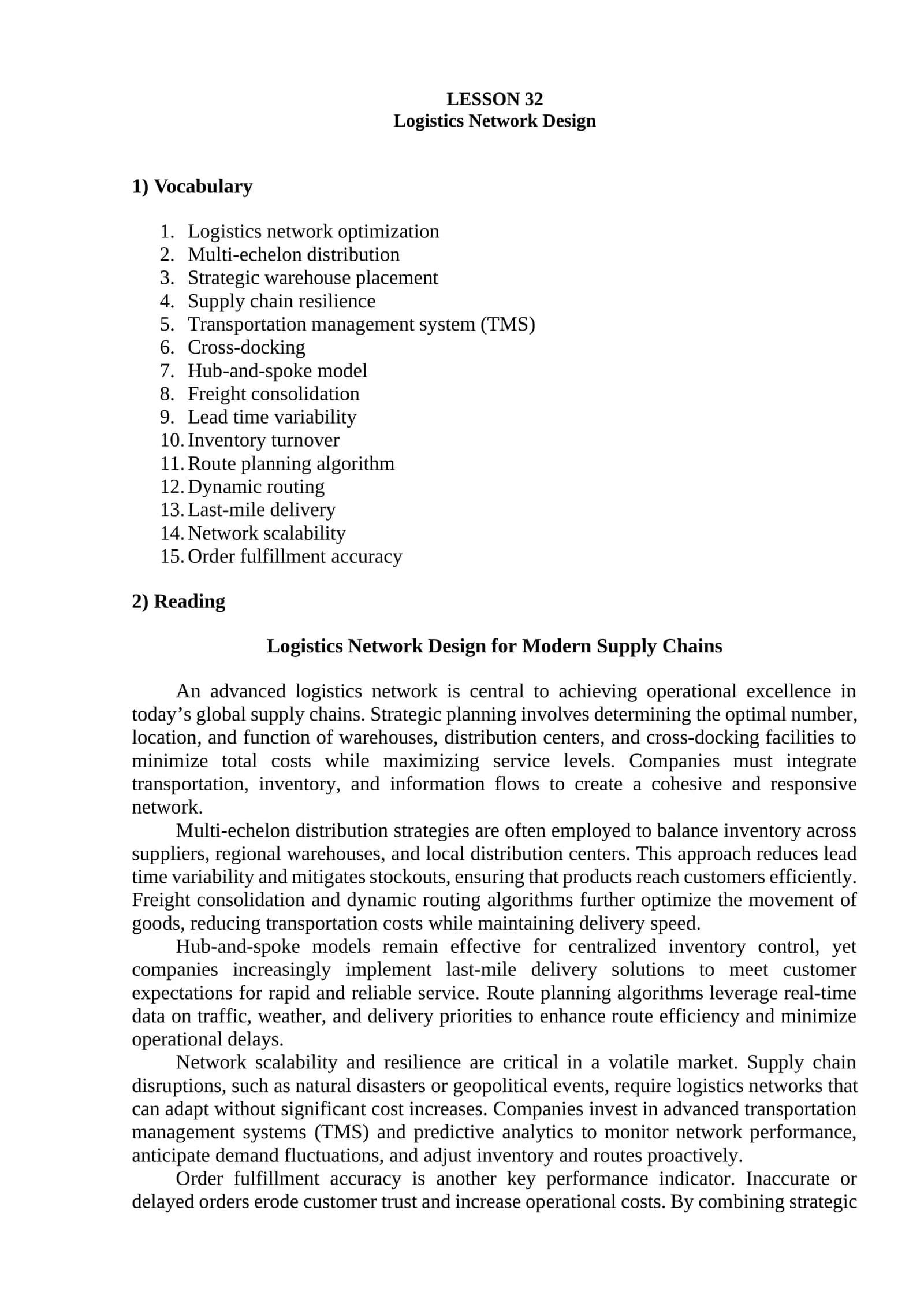 Logistics Network Design