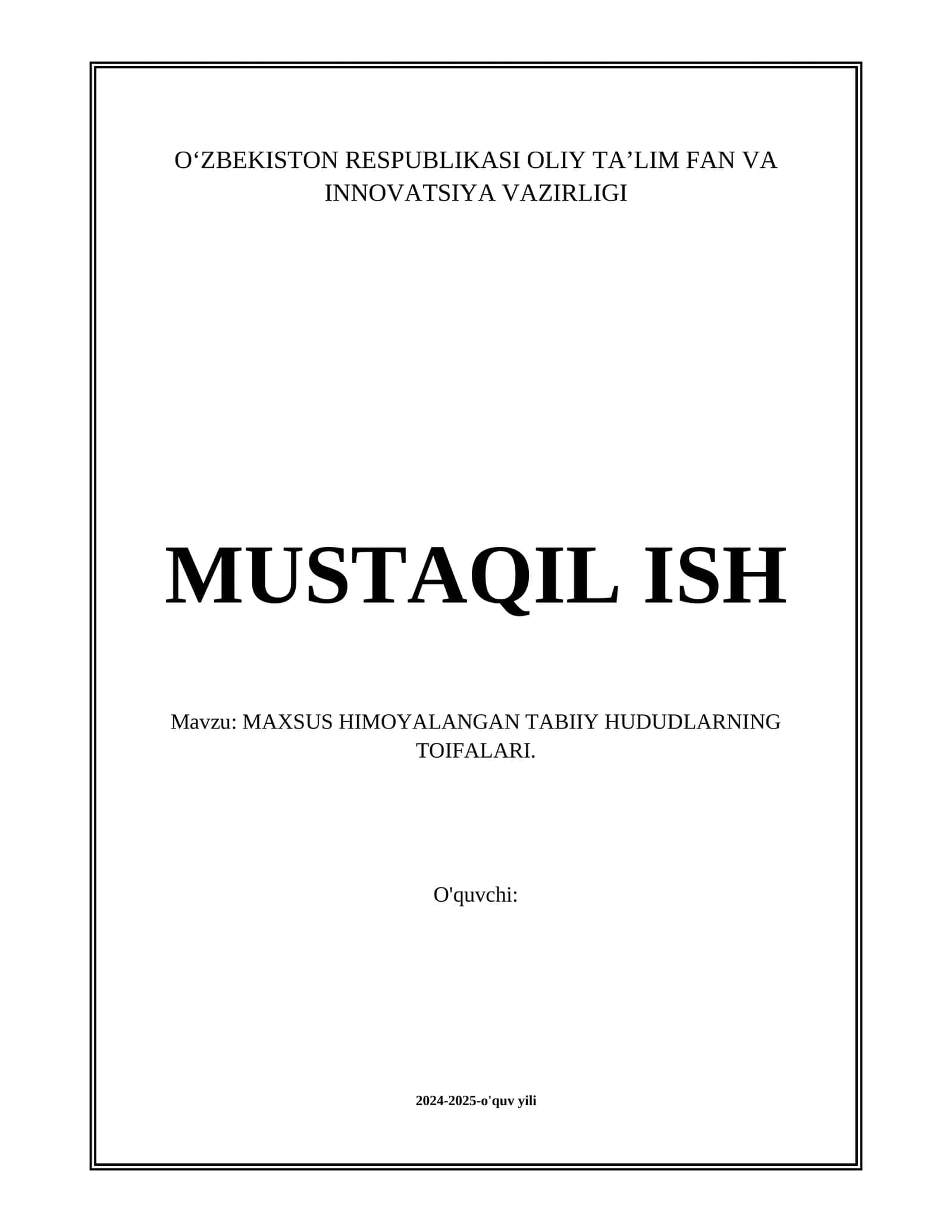 MAXSUS HIMOYALANGAN TABIIY HUDUDLARNING TOIFALARI