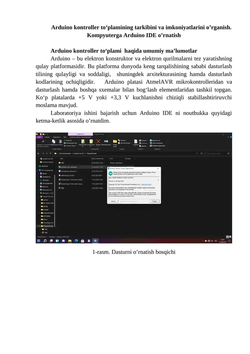 Arduino kontroller tо‘plamining tarkibini va imkoniyatlarini o’rganish. Kompyuterga Arduino IDE o’rnatish