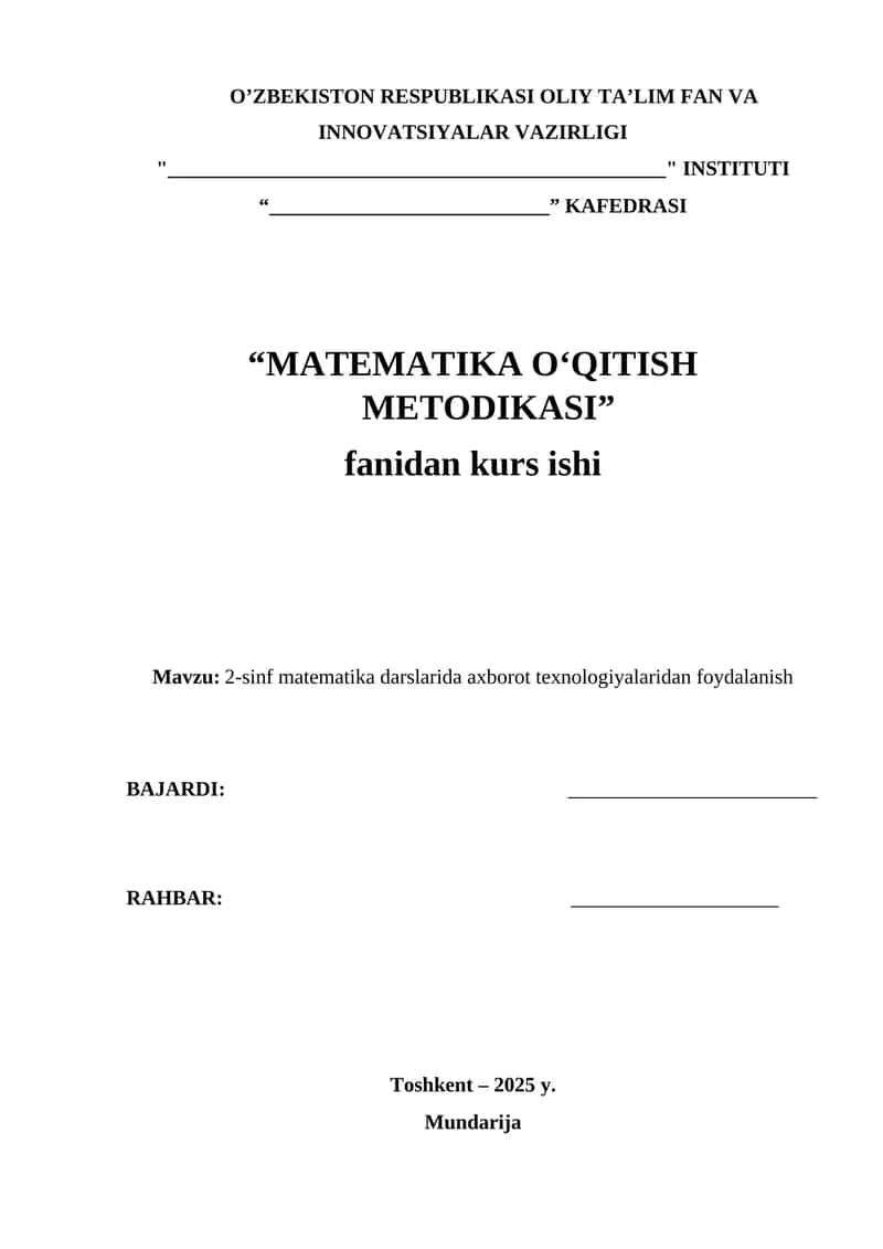 Matematika O‘qitish Metodikasi