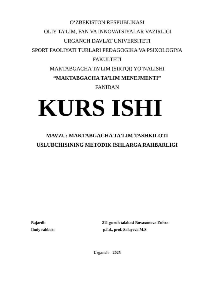 MAKTABGACHA TA'LIM MENEJMENTI