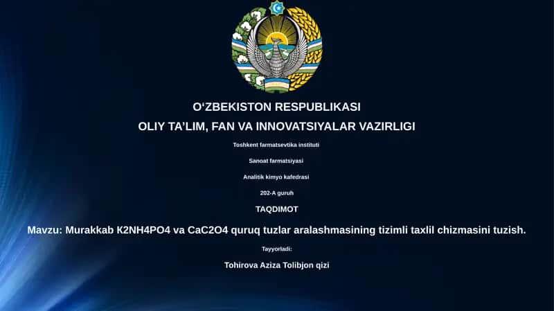 Murakkab К2NH4PO4 va CaC2O4 quruq tuzlar aralashmasining tizimli taxlil chizmasi
