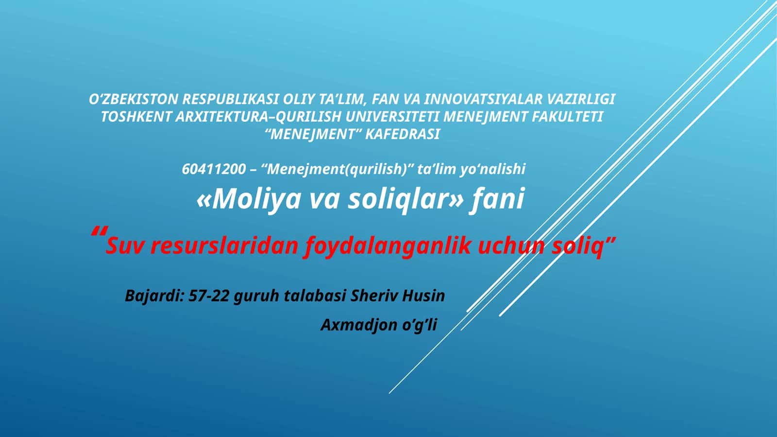Suvresurslaridan foydalanganlik uchun soliq