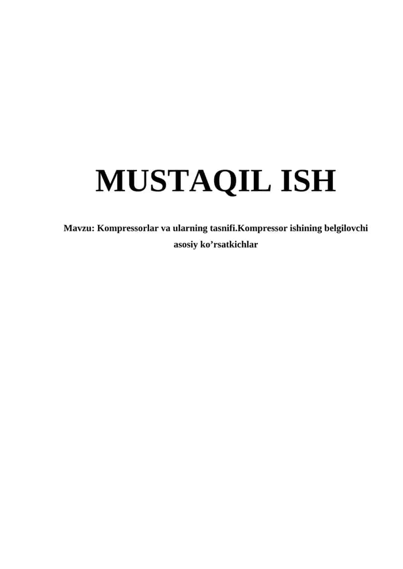 Kompressorlar va ularning tasnifi