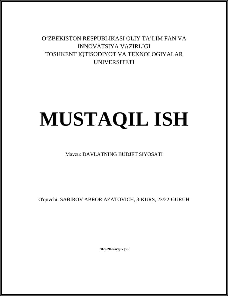 DAVLATNING BUDJET SIYOSATI