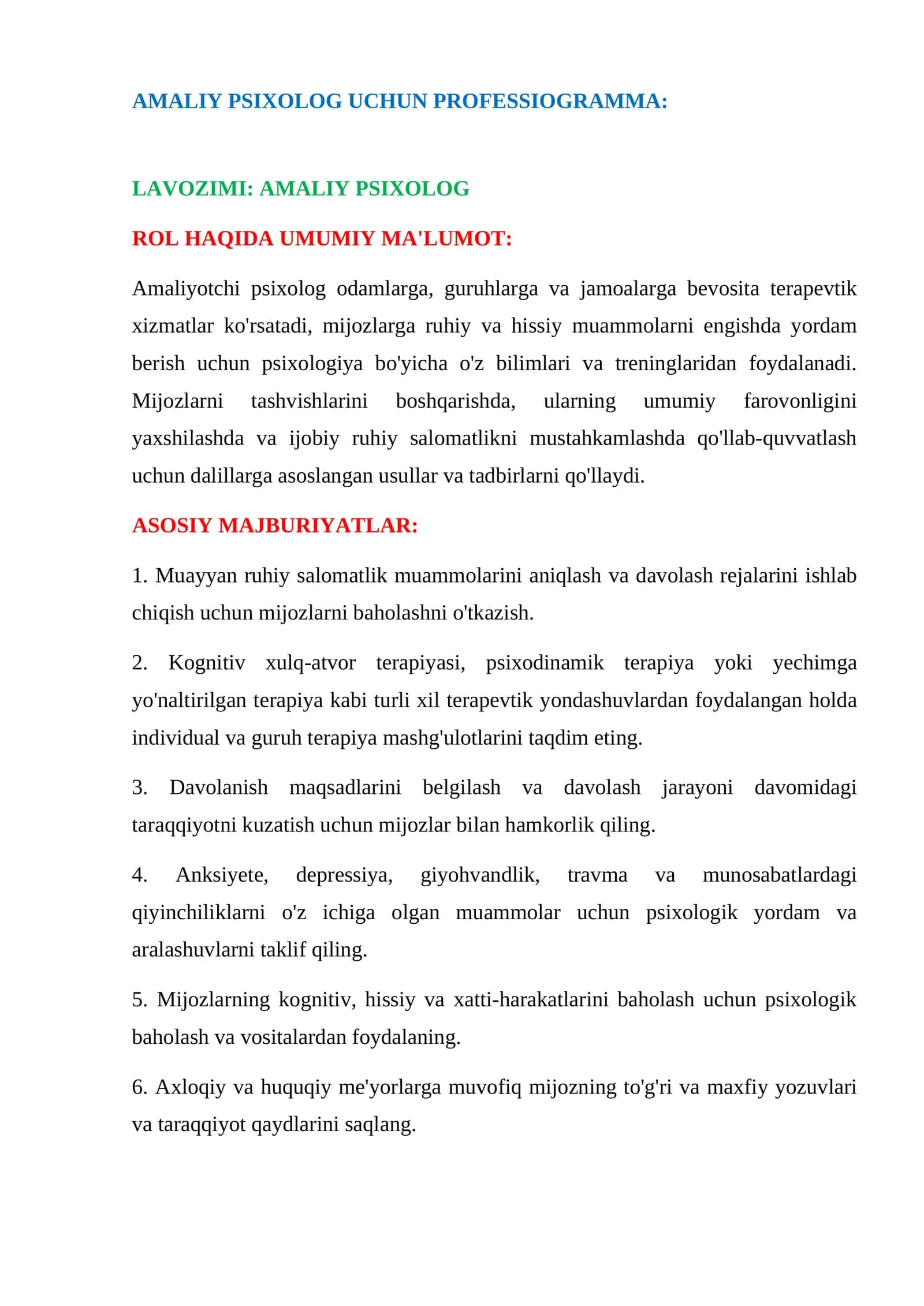 AMALIY PSIXOLOG UCHUN PROFESSIOGRAMMA
