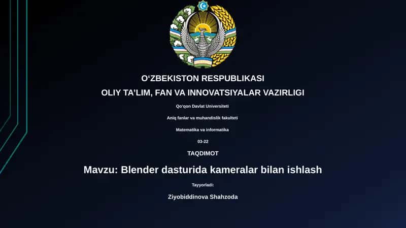Blenderda kameralar bilan ishlash