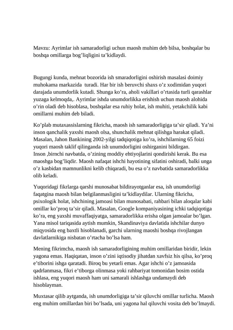 Ayrimlar ish samaradorligi uchun maosh