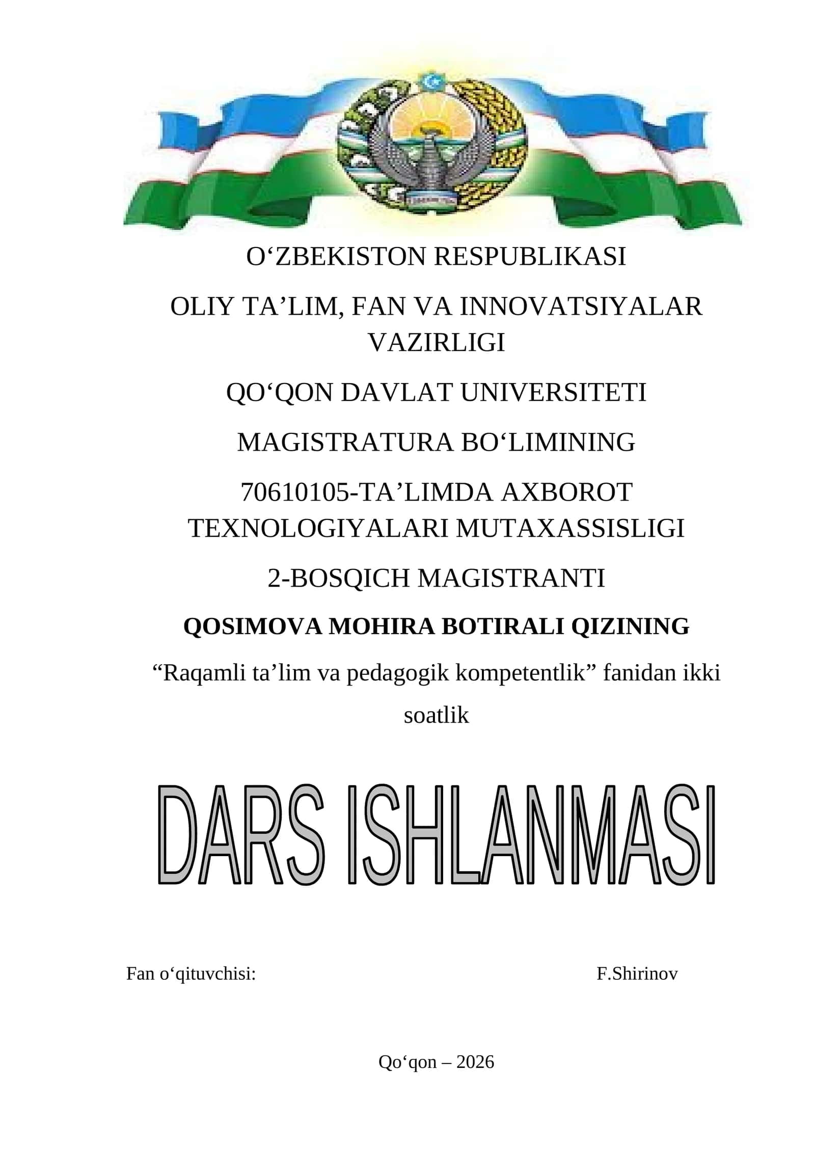 Masofaviy tizimni tashkil qilish arxitekturasi mavzusida dars ishlanmasi