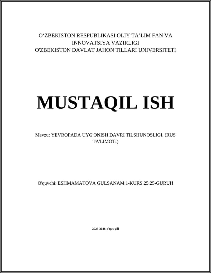 YEVROPADA UYG'ONISH DAVRI TILSHUNOSLIGI (RUS TA'LIMOTI)