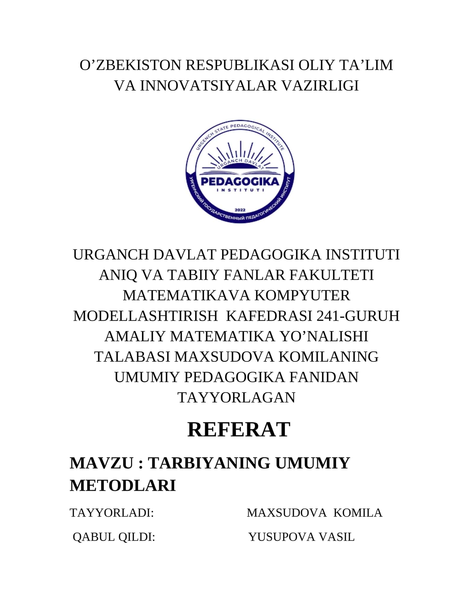 TARBIYANING UMUMIY METODLARI