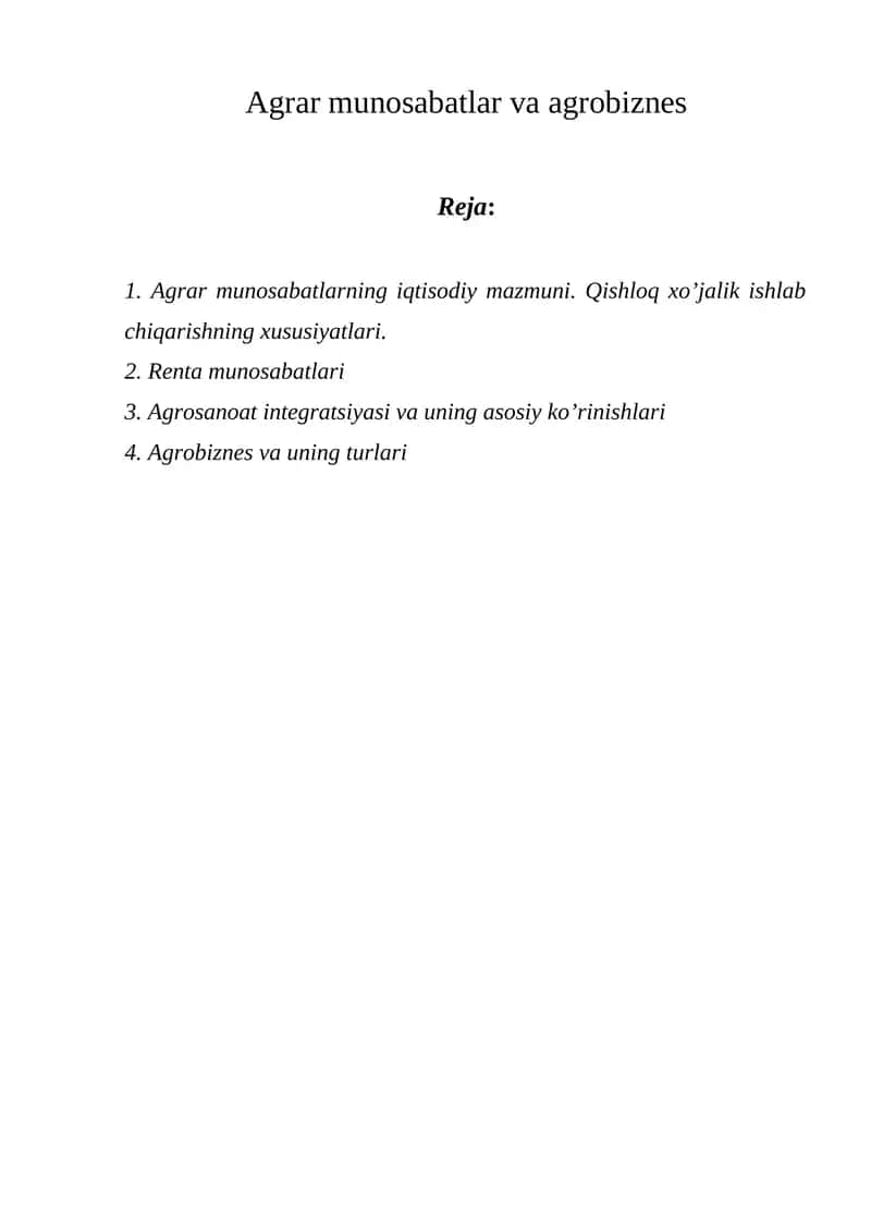 Agrar munosabatlar va agrobiznes