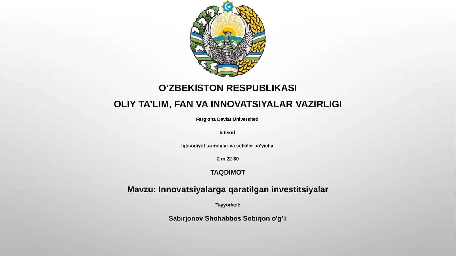 Innovatsiyalarga qaratilgan investitsiyalar