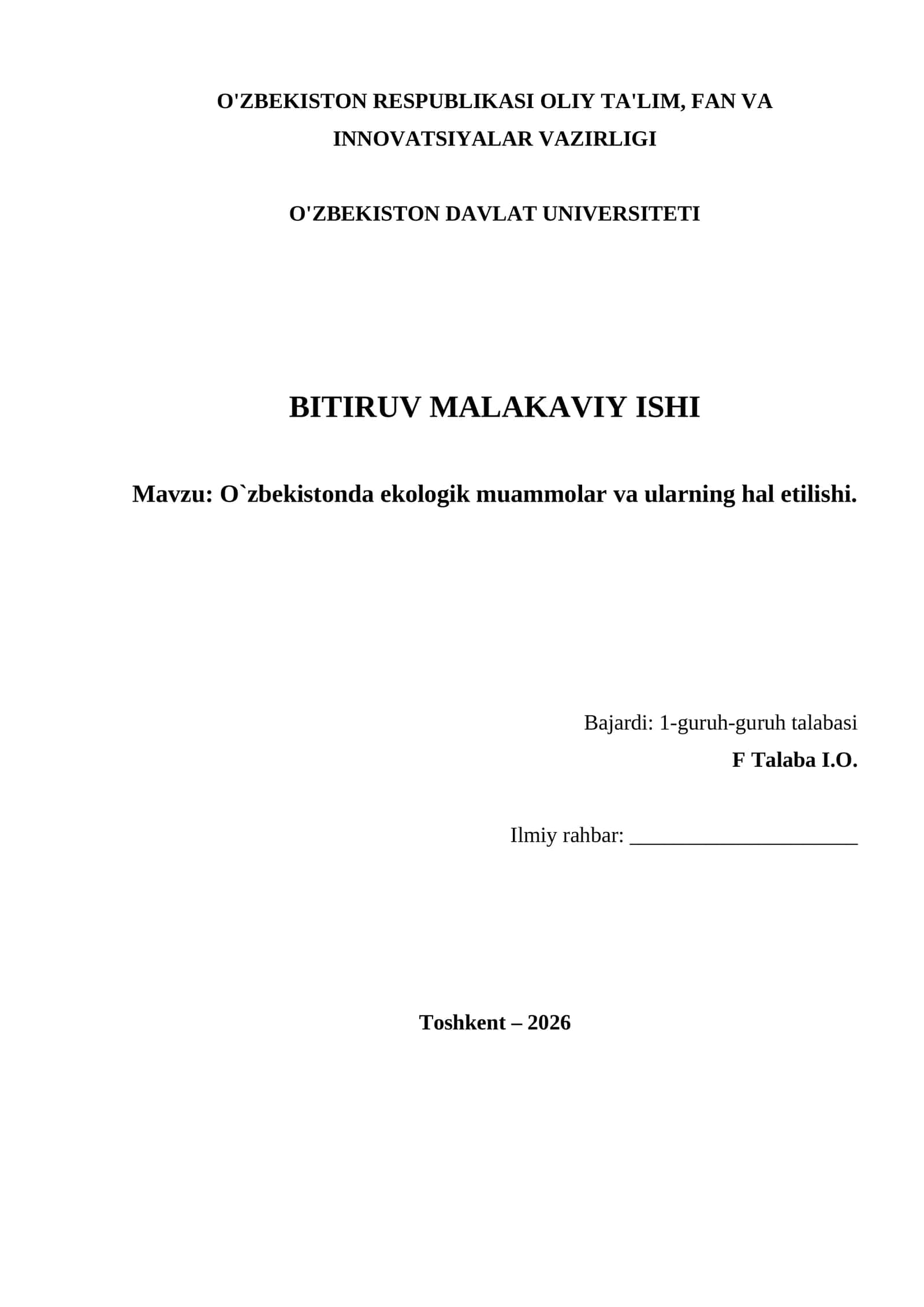 O`zbekistonda ekologik muammolar va ularning hal etilishi