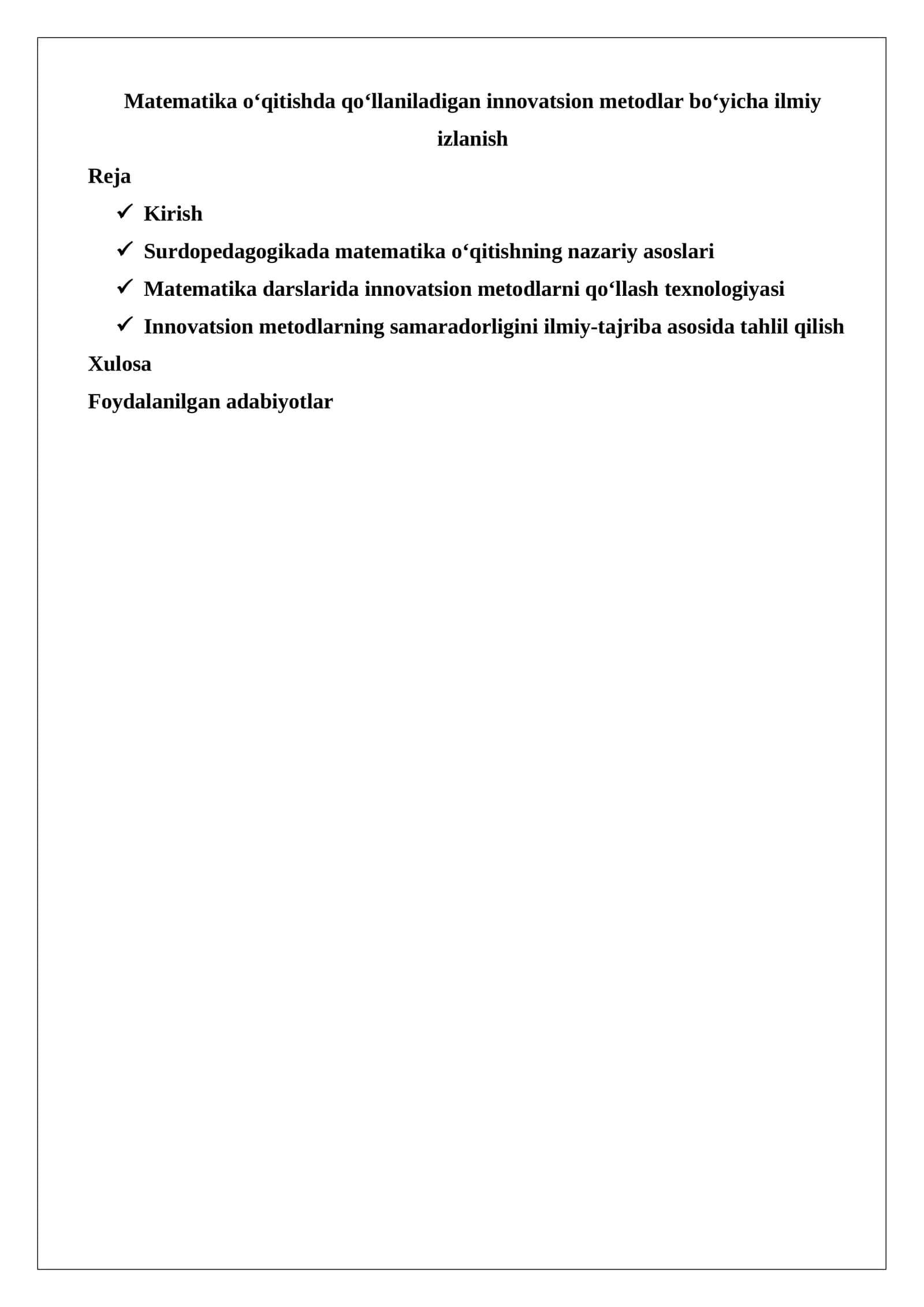 Innovatsion matematika o‘qitish metodi