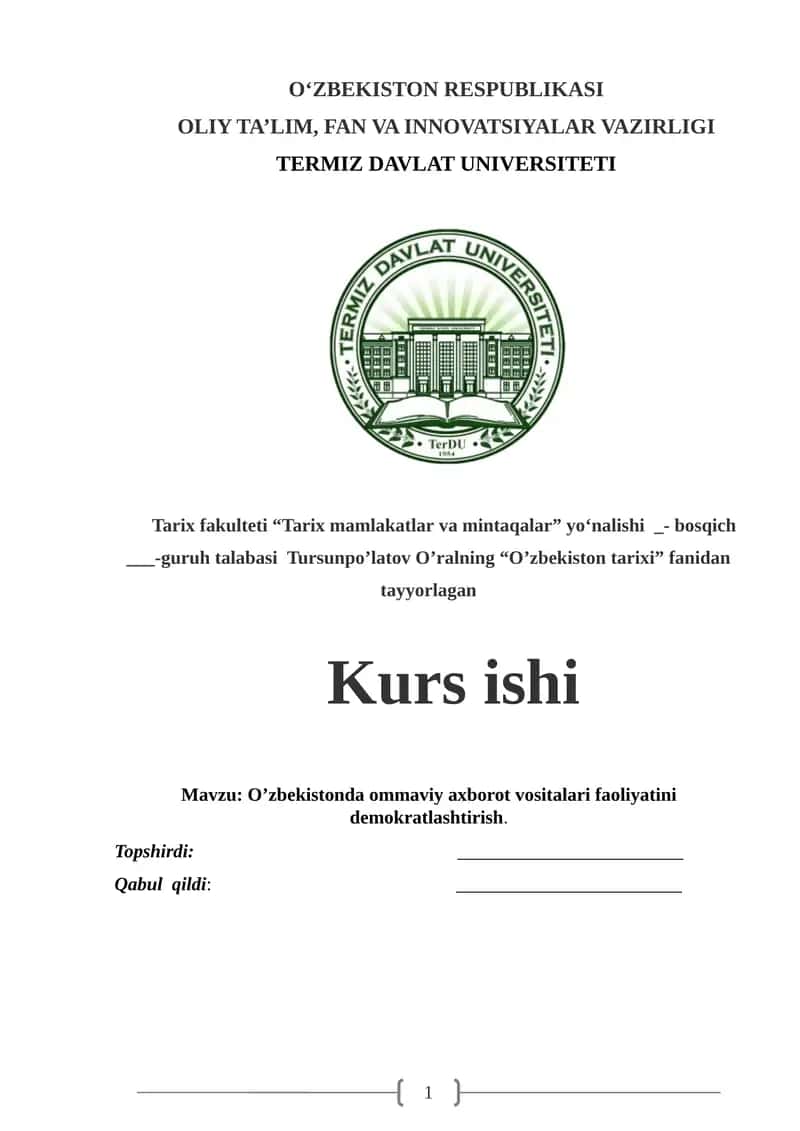 O’zbekistonda ommaviy axborot vositalari faoliyatini demokratlashtirish