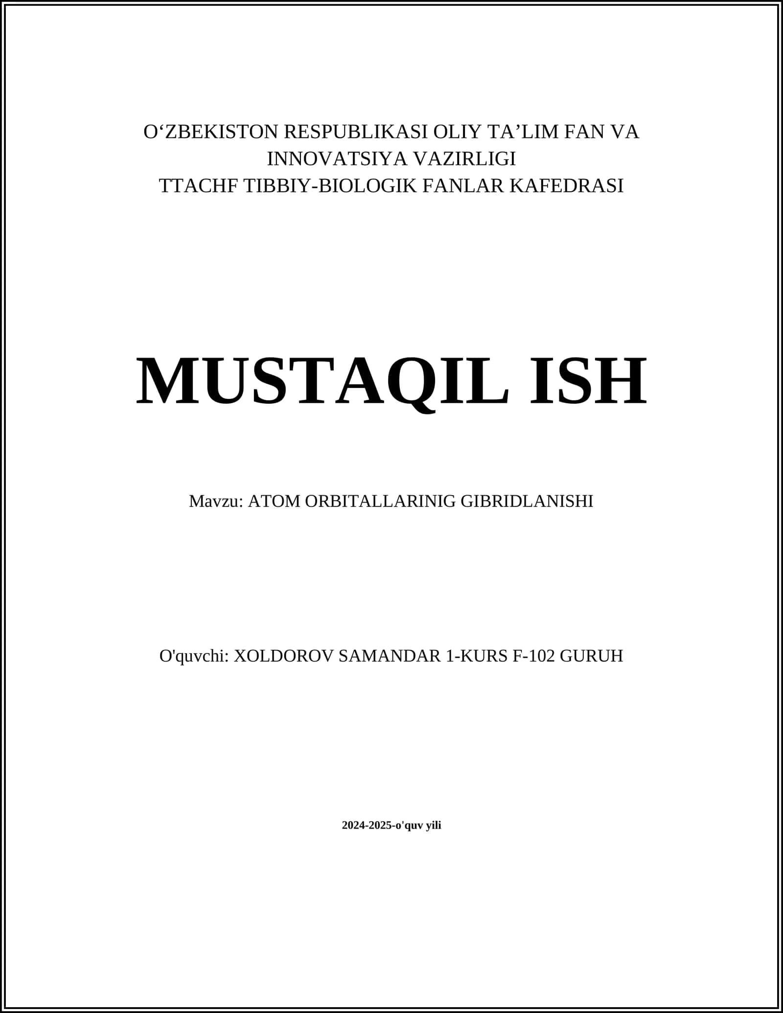 ATOM ORBITALLARINIG GIBRIDLANISHI