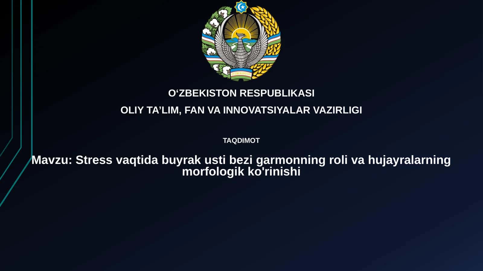 Stress vaqtida buyrak usti bezigarmonning roli va hujayralarning morfologik ko'rinishi